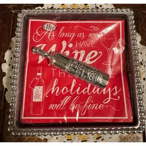 Beaded Pearl Mariposa Bev. Napkin Holder With Wine Bottle Weight with napkins